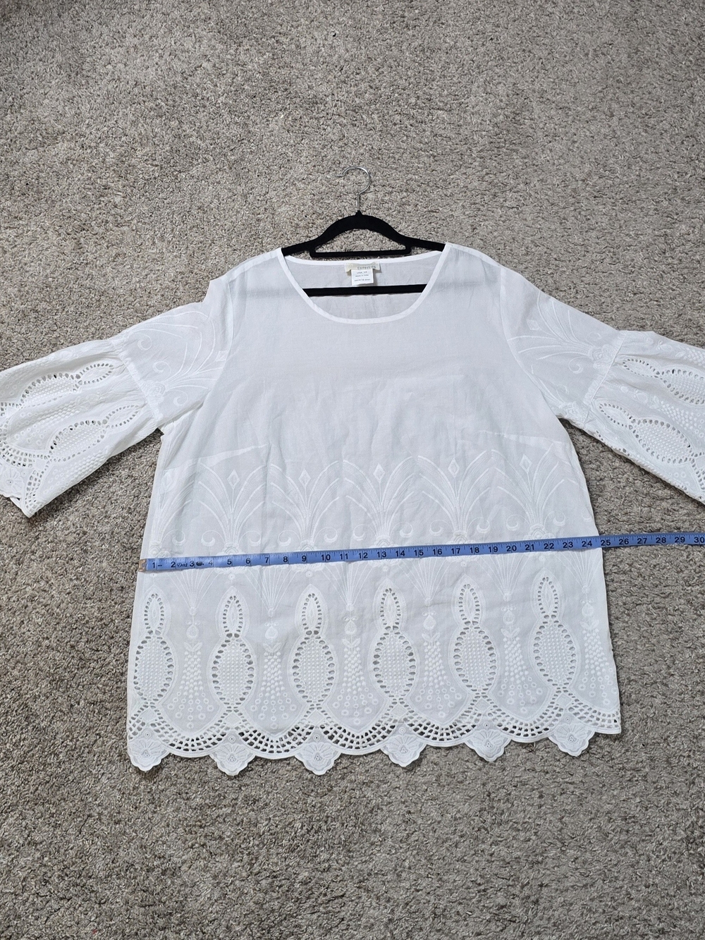 White Eyelet Crochet Tunic Top, 100% Cotton, Breathable, Lightweight (Size 16) - Picture 8 of 9